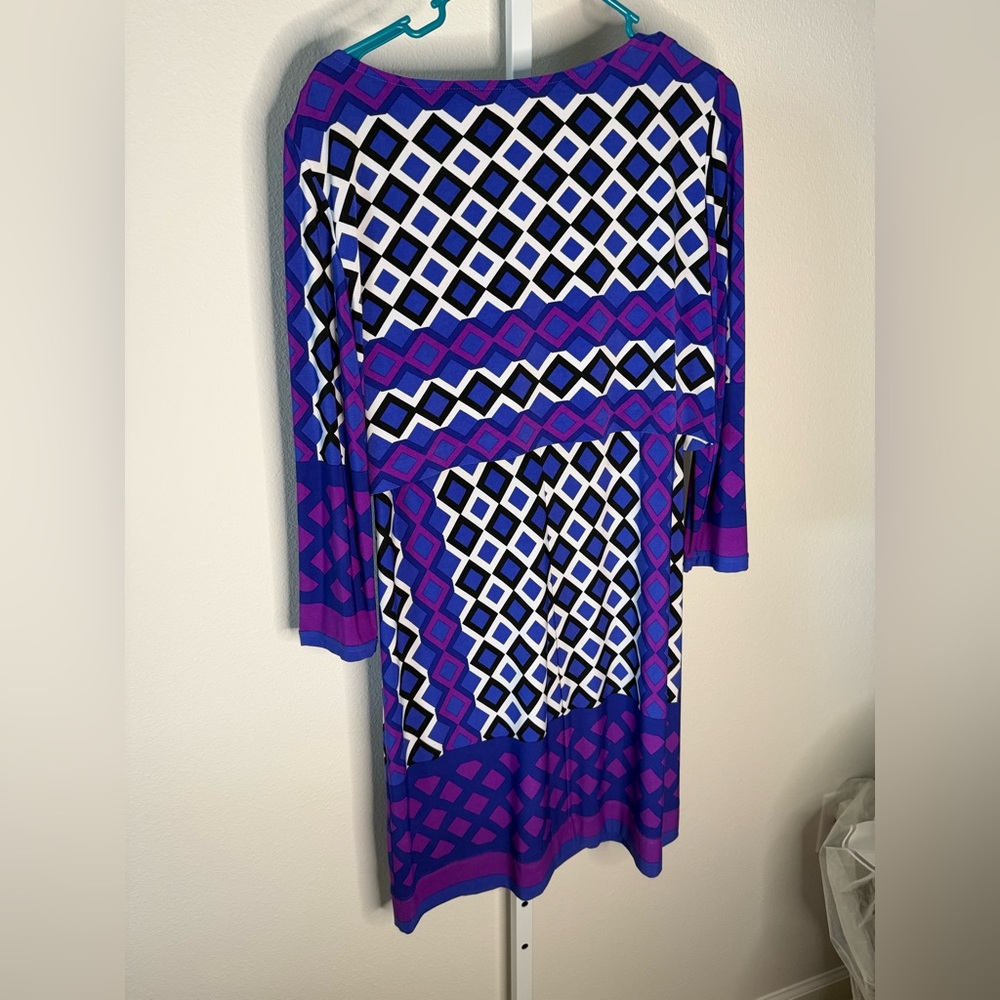 Donna Morgan Geometric Patterned Layered Blue and… - image 2